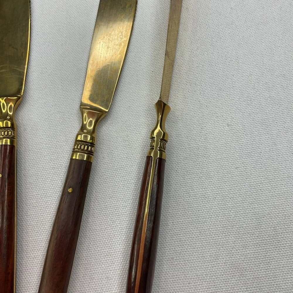 Pottery Barn Rosewood Knives Golden Bronze Flatware Cutting Dinner 4 Pcs